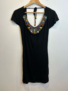 Guess by Marciano Short Sleeve Mini Dress Statement Beaded Neckline Open Back